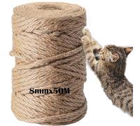 DOBIGER 50M Cuerda de Yute 8mm, Cuerda Cañamo Natural, Sisal para Gatos, Rollo de Corde Yute para Embalaje, Decoración, Jardinería, Fotos, Regalos, Manualidades