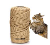 DOBIGER Cuerda de Yute, 6mm x 50m Cuerda de Cáñamo Natural, Cuerd de Sisal para Gatos, Rollo de Corde Yute para Embalaje, Decoración, Jardinería, Fotos, Regalos, Manualidades