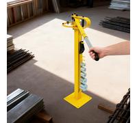 Dobladora manual de tubos de acero amarillo, rango de flexión 0-200°, 7 formas de flexión, mango telescópico de 49 a 69 cm, altura de trabajo 97,5 cm, 21 kg, para obras y talleres
