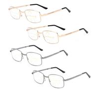 Doblar de Anteojos de Lectura,Anteojos de Bloqueo con Luz Azul,Uso Cercano Y Lejano,Anteojos de Lectura Computadora para Hombres,Grado de Ajuste Automático (+4.00,2Gray+2Golden)