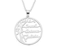 doble aro - Collar Arbol de la Vida con Nombres Personalizado en Plata de Ley - Entre 1 y 6 Nombres - Largo 42cm + 3cm de alargador