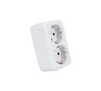 Doble base schuko de superficie, con toma a tierra, fácil instalación y diseño compacto, ideal para uso en hogar y oficina.
