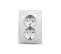 Doble base schuko empotrable 16A con conectividad segura para uso doméstico y equipamiento eléctrico.