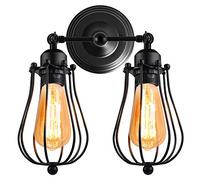 Doble-Cabezal Lámpara de Pared Retro Industrial Vintage Aplique Ajustable Luz de Pared Clásico Edison Iluminación Aplique Estilo Loft Adecuado Dormitorio Pasillo Entrada Cocina (Negro)