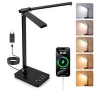 Doble Cabezal LED Lámpara Escritorio, 1000LM Fuerte Luz Mesa Arquitecto con 5 Modos Color & Atenuación Libre, Cuidado Ojos CRI>90, Táctil, Memoria, 45 Min Timer, Ajustable Foco Lectura Oficina