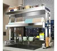Doble capa Escurridor Platos Cocina organizador, scola piatti da appoggio sopra lavandino, Ahorra espacio Escurre Porta Cubiertos, Cocina cubiertos platos, con ganchos, portacuchillos.(76cm)
