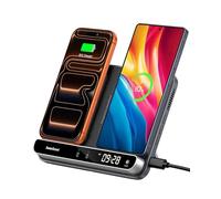 Doble Cargador Inalámbrico para 2 Moviles, Estación de Carga para iPhone Air/17 Pro/17 Pro Max/17/16/15/14/13/12, Samsung Galaxy S25/S24/S23/S22/S21, Pixel 9/8, SwanScout 504 (Black & Tech Grey)