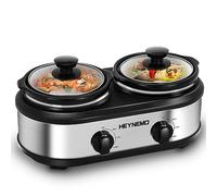 Doble cocción lenta, servidores y calentadores de bufet, doble calentador de alimentos de cocción lenta, temperatura ajustable, apto para lavaplatos, tapa de cerámica extraíble, 2 x 1.25 cuartos de