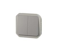 Legrand - Interruptor o conmutador Doble 10A - Plexo - Estanco IP55 - Control de iluminación componible para instalar con caja o marco - Gris - 069525LE