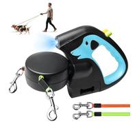 Doble correa retráctil para perros, correa enrollable con luz LED, doble correa extensible para perros de 3 m, flexible, mango antideslizante, botón de freno rápido para perros pequeños y medianos