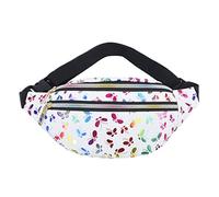 Doble Cremallera Riñonera Color Tendencia Impresión Mujeres y Hombres Bolso de Pecho PU Teléfono Móvil Bandolera Mujer Bandolera Grande, Blanco, Talla única