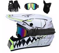 Doble Deporte Casco de Motocross, Unisexo Juventud Cara Completa Fuera de La Carretera Moto Casco, Enduro Cuesta Abajo MTB ATV BMX Quad Dirt Bike Chocar Casco, con Gafas Guantes Mascarilla(Blue,XL/58-