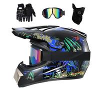 Doble Deporte MTB Casco de Motocross, con Gafas Guantes Mascarilla, Juventud Niños Integral Todoterreno ATV Scooter Callejero Motocicleta Cascos, Descenso BMX Quad Dirt Bike Enduro Casco(Bright Black,
