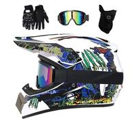Doble Deporte MTB Casco de Motocross, con Gafas Guantes Mascarilla, Juventud Niños Integral Todoterreno ATV Scooter Callejero Motocicleta Cascos, Descenso BMX Quad Dirt Bike Enduro Casco(Blue,M/54-55C