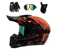 Doble Deporte MTB Casco de Motocross, con Gafas Guantes Mascarilla, Unisexo Juventud Integral ATV Scooter Moto Casco, Cuesta Abajo Enduro Carreras BMX Dirt Bike Casco(Orange,M/56-57CM)