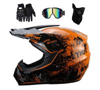 Doble Deporte MTB Casco Motocross Colocar, con Máscara Guantes Gafas, Integral FTodoterreno ATV Moto Casco, Enduro Cuesta Abajo MX Quad Bicicleta Sucia Chocar Cascos(Orange,XL/58-59CM)