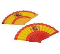 Doble ESPAÑA Escudos de Armas - Double Abanico Flamenco de Plastico Rojo y Amarillo, Abanico de plástico España, Accesorio de Moda, 2 Pack.