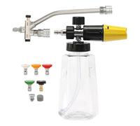 Doble espuma spray - Lanza espuma de alta presión para lavado de autos, accesorios de lavado con 5 boquillas ajustables, depósito de jabón 1 l compatible para terrazas y callejones