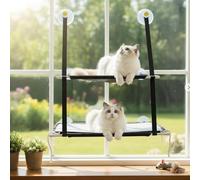 Doble Hamaca para Ventana de Gato,Asiento Soleado de Gatito con Fuerte Ventosa,Cama Colgante para Gatos,Soportar hasta 25kg,para Tomar la Siesta y Tomar el Sol