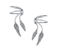 Doble Hoja De Cartílago De Plumas Abrazaderas Para Orejas Sin Perforar Envolturas De Alambre Pendientes Helicoidales Joyería Occidental Para Mujeres Y Hombres En Plata De Ley Oxidada .925