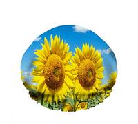 Doble impermeable Gorro de baño Belleza al aire libre Luz solar brillante Girasoles Nube Flor Cielo Gorro de ducha de moda reutilizable para mujeres Belleza, BathHair Spa, Home Hotel Travel Use