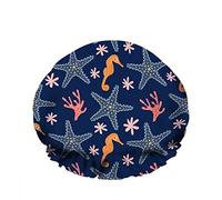 Doble impermeable Gorro de baño Caballito de mar Estrella de mar Corales Diferentes Lindo Organismo marino Dibujos animados Reutilizable Gorro de ducha de moda para mujeres Belleza, BathHair Spa, Ho