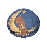 Doble impermeable Gorro de baño Luna Noche Estrellas Oso Dibujos animados Cielo Lindo Amarillo Reutilizable Gorro de ducha de moda para mujeres Belleza, BathHair Spa, Home Hotel Travel Use