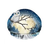 Doble impermeable Gorro de baño para ducha Lindo búho blanco Rama seca Shinny Christmas Moon Reutilizable Gorro de ducha de moda para mujeres Belleza, BathHair Spa, Home Hotel Travel Use