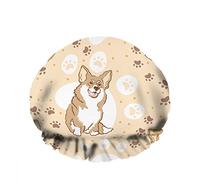 Doble impermeable Gorro de baño para ducha Lindo perro Welsh Corgi Huella canina Dibujos animados encantadores Reutilizable Gorro de ducha de moda para mujeres Belleza, BathHair Spa, Home Hotel Trav