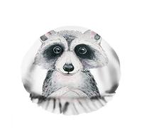 Doble impermeable Gorro de ducha de baño Acuarela Dibujos animados Lindo Mapache Animal Boho Divertido Negro Reutilizable Gorro de ducha de moda para mujeres Belleza, BathHair Spa, Home Hotel Travel