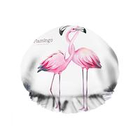 Doble impermeable Gorro de ducha de baño Acuarela Rosa Flamenco Palma Rama Hoja Pico Pájaro Reutilizable Sombrero de ducha de moda para mujeres Belleza, BathHair Spa, Home Hotel Travel Use
