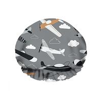 Doble impermeable Gorro de ducha de baño Avión negro Nubes Cielo Dibujos animados Volar Avión Vuelo Reutilizable Gorro de ducha de moda para mujeres Belleza, BathHair Spa, Home Hotel Travel Use