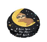Doble impermeable Gorro de ducha de baño Cute Baby Sloth Sleeping Yellow Moon Back Star Gorro de ducha de moda reutilizable para mujeres Beauty, BathHair Spa, Home Hotel Travel Use