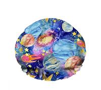 Doble impermeable Gorro de ducha de baño Galaxia Luna Universo Sol Planetas estrellados Cometas Asteroides Gorro de ducha de moda reutilizable para mujeres Belleza, BañoPelo Spa, Hogar Hotel Viajes
