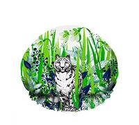 Doble impermeable Gorro de ducha de baño Green Jungle Black White Spots Cute Tiger Stare Gorro de ducha de moda reutilizable para mujeres Belleza, BathHair Spa, Home Hotel Travel Use