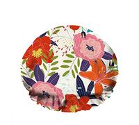 Doble impermeable Gorro de ducha de baño Hermosa rama de hoja floral Hermoso estambre Rosa Palma Reutilizable Gorro de ducha de moda para mujeres Belleza, BathHair Spa, Home Hotel Travel Use