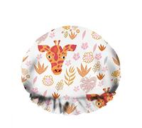 Doble impermeable Gorro de ducha de baño Linda jirafa Selva Sabana Hoja de palma Flor Dibujos animados Reutilizable Gorro de ducha de moda para mujeres Belleza, BathHair Spa, Home Hotel Travel Use