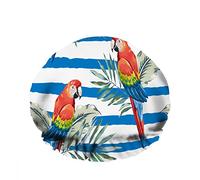 Doble impermeable Gorro de ducha de baño Loros guacamayos rojos Hojas de palma Raya azul Pájaro Gorro de ducha de moda reutilizable para mujeres Belleza, BathHair Spa, Home Hotel Travel Use