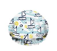 Doble impermeable Gorro de ducha de baño Mar Barcos Ola Barco azul Océano Dibujos animados Velero Reutilizable Gorro de ducha de moda para mujeres Belleza, BathHair Spa, Home Hotel Travel Use
