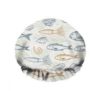 Doble impermeable Gorro de ducha de baño Organismo marino Pescado Hoja de concha Camarón Salmón Mejillón Reutilizable Gorro de ducha de moda para mujeres Belleza, BathHair Spa, Home Hotel Travel Use