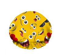 Doble impermeable Gorro de ducha de baño Radio Boca Ojo Ochenta Boombox Símbolo Amarillo brillante Reutilizable Gorro de ducha de moda para mujeres Belleza, BathHair Spa, Home Hotel Travel Use