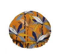 Doble impermeable Gorro de ducha de baño Selva tropical brillante Hojas de palma coloridas Árboles Naranja Reutilizable Gorro de ducha de moda para mujeres Belleza, BathHair Spa, Home Hotel Travel U
