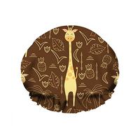 Doble impermeable Gorro de ducha de baño Vida silvestre Selva tropical Linda jirafa Doodle Hoja de dibujos animados Reutilizable Gorro de ducha de moda para mujeres Belleza, BathHair Spa, Home Hotel