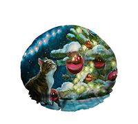 Doble impermeableGorro de baño para ducha Little Kitten Look Glass Balls Christmas Tree Garlandglows Gorro de ducha de moda reutilizable para mujeres Belleza, BathHair Spa, Home Hotel Travel Use