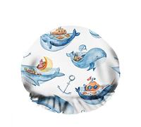 Doble impermeableGorro de baño para ducha Sea Life Ocean Water Blue Whale Cute Cartoon Reutilizable Fashion Shower Hat para mujeres Belleza, BathHair Spa, Home Hotel Travel Use