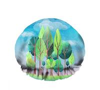Doble impermeableGorro de baño para ducha Verano Paisaje rural Árboles Wheather Sunny Sky Green Gorro de ducha de moda reutilizable para mujeres Belleza, BathHair Spa, Home Hotel Travel Use