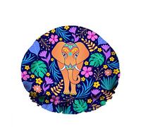 Doble impermeableGorro de ducha de baño Elefante naranja Flores tropicales Hoja Doodle Palma Rama Reutilizable Gorro de ducha de moda para mujeres Belleza, BathHair Spa, Home Hotel Travel Use