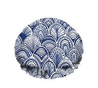 Doble impermeableGorro de ducha de baño Leaf Palm Blue Line Dot Circle Lace Stripe Reutilizable Sombrero de ducha de moda para mujeres Belleza, BathHair Spa, Home Hotel Travel Use