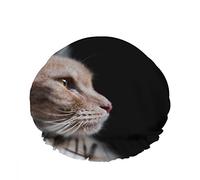 Doble impermeableGorro de ducha de baño Lindo hermoso gato Mirando hacia adelante Barba Mirada bigote Reutilizable Gorro de ducha de moda para mujeres Belleza, BathHair Spa, Home Hotel Travel Use
