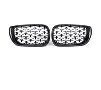 doble listón riñón Parrilla Superior Cromada Estilo Diamante Plateado Parachoques Delantero Para Serie 3 E46 4 Puertas 2002-2004 Con Doble Línea Brillante. Parrillas de riñón(Diamond-Glossy Black)